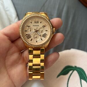 Fossil Gold-Tone Chronograph Watch with Crystal Bezel